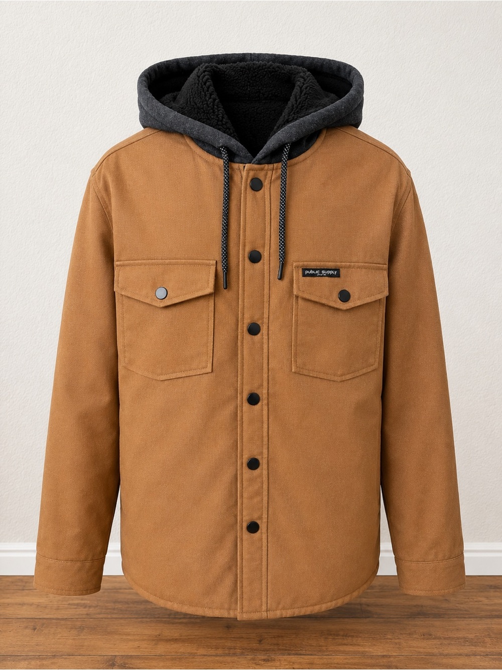 Public Supply Co Duck Canvas Sherpa Hooded Shirt Jacket L